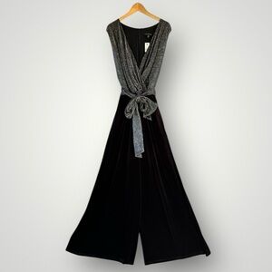Lane Bryant Black Velvet Jumpsuit with Silver Metallic Wrap Top